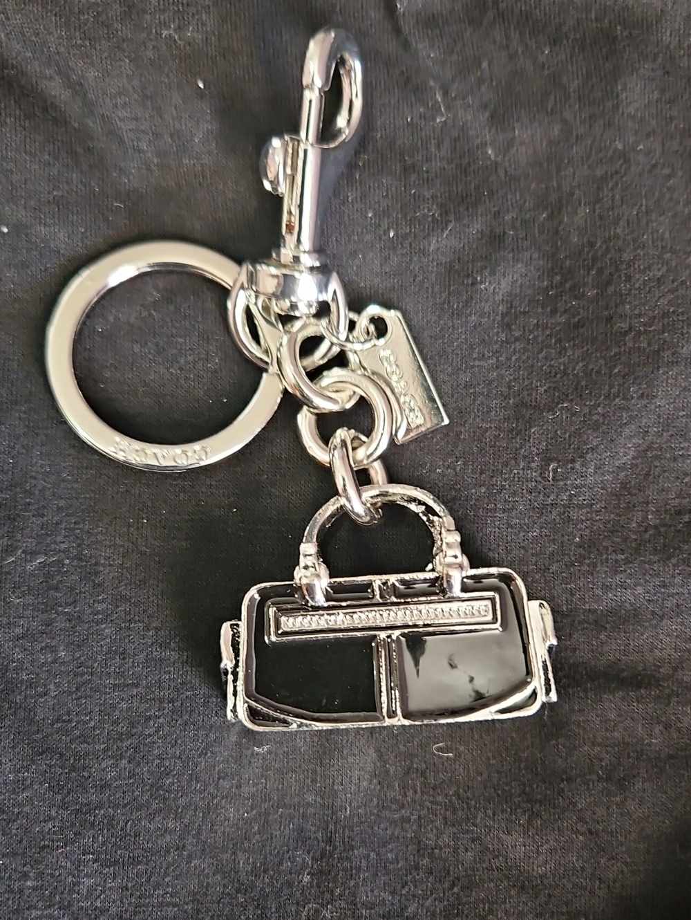 Coach Silver & Black Enamel Handbag Keychain Charm